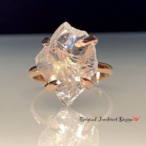 Raw Rose Gold Herkimer Diamond Ring
